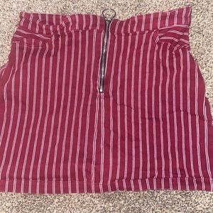 Maroon and white striped skirt with circle zipper